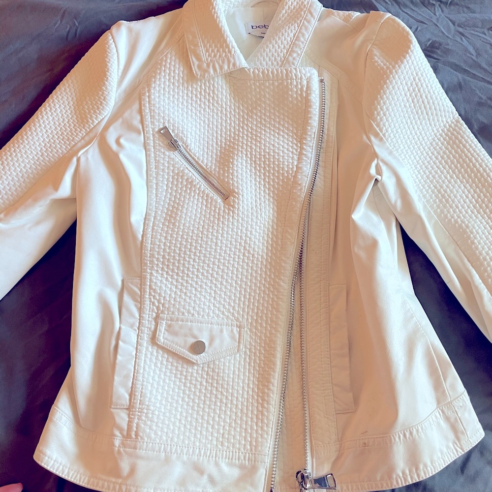 Bebe white vegan “leather” Moto Jacket